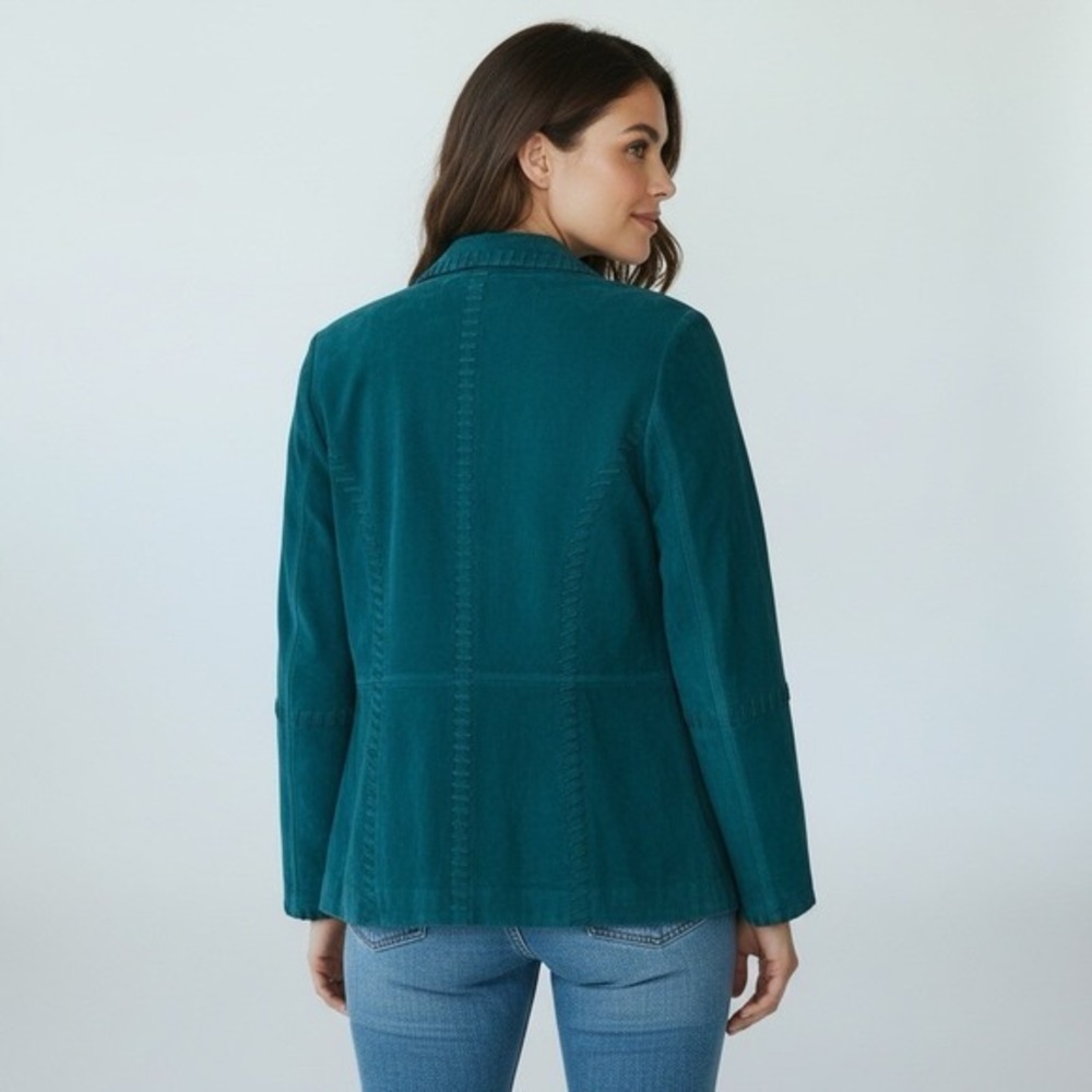 Nancy Bolen City Girl Teal‎ Suede Leather Blazer Jacket Women Size S - Picture 4 of 8